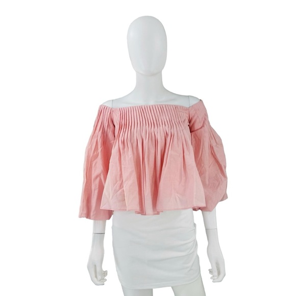 Hyacinth House NEW Light Pink Off the Shoulder Portia Pleated Blouse Size XXS - Picture 4 of 9